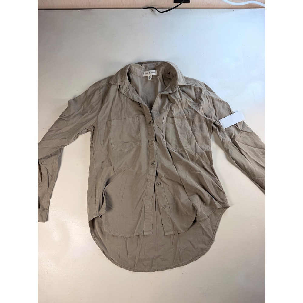 Cloth & Stone Button Down Shirt Womens XS Taupe Y2K Minimalist Tencel Utility